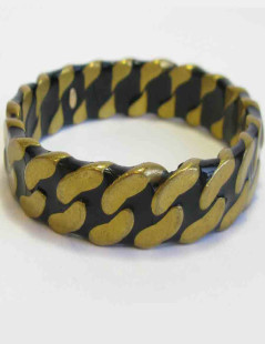 CHANEL black and gold metal chain pattern bracelet