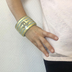 CHANEL cuff bracelet in skye blue resin and 5 stripes in gold leaf incrusted