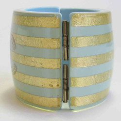 CHANEL cuff bracelet in skye blue resin and 5 stripes in gold leaf incrusted