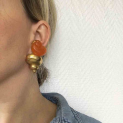 CHRISTIAN DIOR vintage clip-on earrings in gilt metal and orange plexi