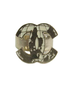 Bague CHANEL T 51 CC mappemonde en métal doré