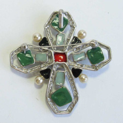 Broche croix sans marque en pâte de verre