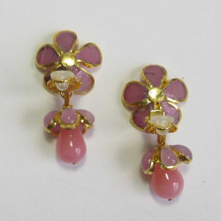 Boucles d'oreille clips MARGUERITE DE VALOIS pendantes fleurettes roses