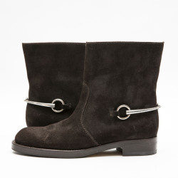 Boots T 39 GUCCI en daim marron et mors argent palladié