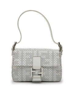 Sac baguette FENDI en cuir tressé verni blanc