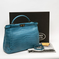 Sac Peekaboo Fendi crocodile bleu turquoise