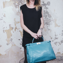 Sac Peekaboo Fendi crocodile bleu turquoise