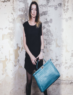 Sac Peekaboo Fendi crocodile bleu turquoise