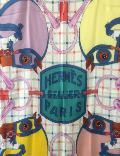 HERMES shawl Sellier in cashmere and silk