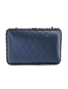 Sac minaudière CHANEL satin de soie bleu nuit