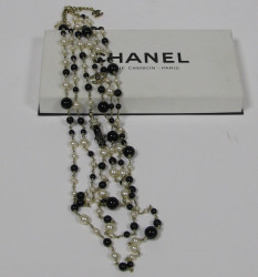 CHANEL multi row necklace with pearls, cc and Coco figurine