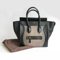 Sac CELINE Luggage Micro en cuir noir et lézard gris