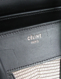 Sac CELINE Luggage Micro en cuir noir et lézard gris