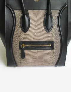 Sac CELINE Luggage Micro en cuir noir et lézard gris