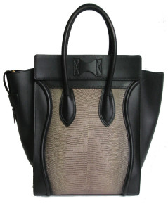 Sac CELINE Luggage Micro en cuir noir et lézard gris