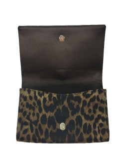 YSL SAINT LAURENT clutch in leopard printed satin and rhinestones