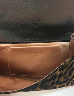 E.S Pochette YSL YVES SAINT LAURENT rive Gauche satin imprimé Léopard