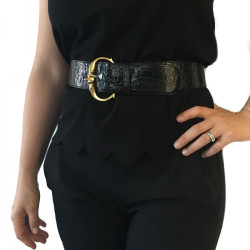 Ceinture T 70 CELINE vintage en crocodile noir 