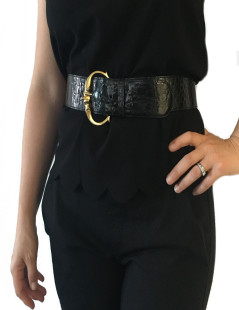 Ceinture T 70 CELINE vintage en crocodile noir 