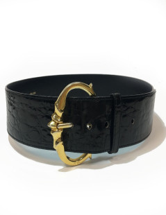 Ceinture T 70 CELINE vintage en crocodile noir 