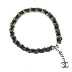 Ceinture CHANEL chaine en métal argenté entrelacée de velours gris