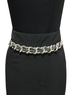 CHANEL belt in silver chain and gray velvet