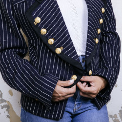 BALENCIAGA  jacket in navy blue cotton and white stripes size 42