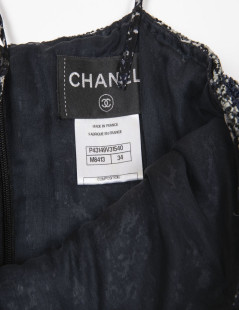 CHANEL T 34 evening gown in blue and white printed silk