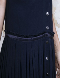 HERMES pleated dress in navy blue silk size 34FR