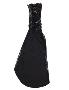 Robe Couture de cocktail T 38 BALMAIN broderies de sequins noirs