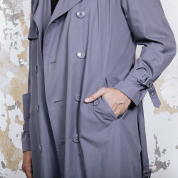 YVES SAINT LAURENT trench coat in gray blue fabric size 44FR