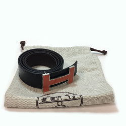 HERMES H reversible belt 80FR in black swift leather and brown epsom calfskin.