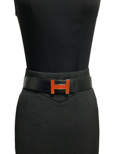 HERMES H reversible belt 80FR in black swift leather and brown epsom calfskin.