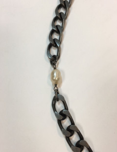  CHANEL ruthenium chain and pearly beads belt-necklace