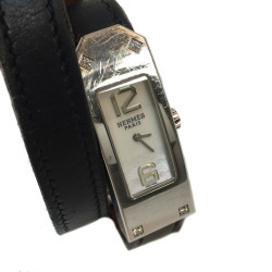 Montre HERMES bracelet double cuir noir