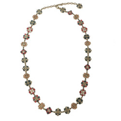 CHANEL long necklace in gold metal andmulticolored molten glass, rhinestones and pearls