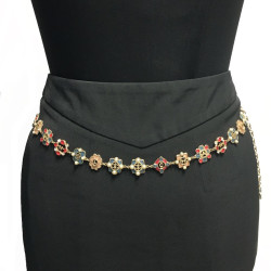 CHANEL long necklace in gold metal andmulticolored molten glass, rhinestones and pearls