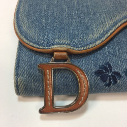 Portefeuille DIOR en toile denim bleu brodée