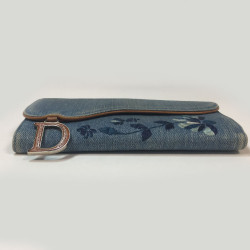 Portefeuille DIOR en toile denim bleu brodée