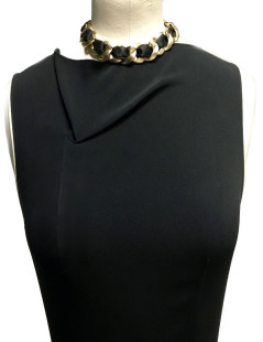 Collier CHANEL ras de cou chaîne dorée en métal or mat et ruban satin noir