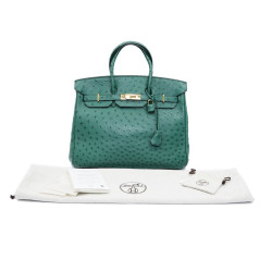 Birkin 35 HERMES en autruche vert