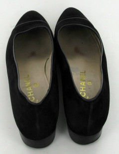 Ballerines CHANEL en daim noir T.38,5