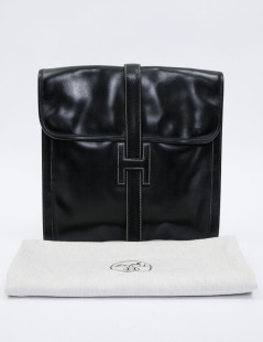 HERMES vintage large model Jige clutch in black box leather