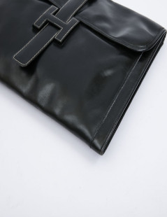 HERMES vintage large model Jige clutch in black box leather