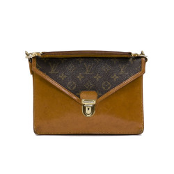 LOUIS VUITTON vintage satchel bag in brown monogram canvas and leather