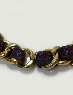 CHANEL vintage belt in gilt chain interlaced with purple braided leather