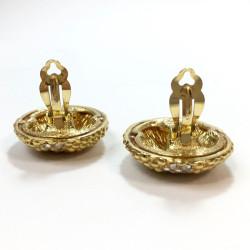 Boucles d'oreille clips YSL SAINT LAURENT Vintage dorés et strass