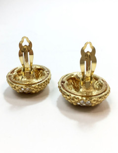 YSL SAINT LAURENT Vintage clip-on earrings in gilt metal and rhinestones