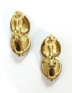 Boucles d'oreille clips YSL SAINT LAURENT Vintage dorés et strass