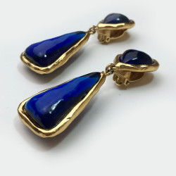 Boucles d"oreille clips SONIA RYKIEL Vintage doré et bleu